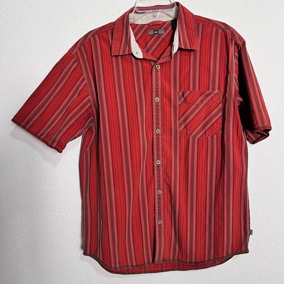 Rei Organic Cotton Rust Striped Short Sleeve Shirt Large